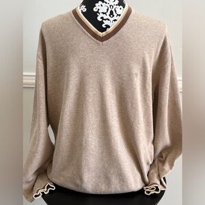 Pierre Cardin Vintage 100% Cotton Men Beige V-Neck Sweater XL